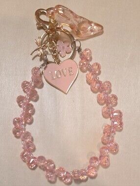 Pastel Pink Glass Slipper Cinderella Keychain Iridescent Crystal Wristlet Charm